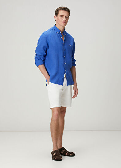 Beymen Club Cobalt Comfort Fit Linen Shirt - 3
