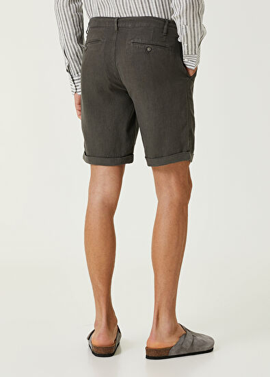 Beymen Club Regular Fit Koyu Haki Beli Kordonlu Keten Şort - 3