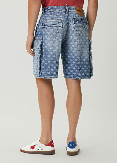 Dsquared2 Mavi Logo Jakarlı Denim Kargo Bermuda - 3