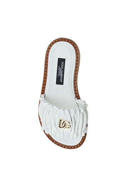 Dolce&Gabbana White Draped Girls' Leather Slippers - 4