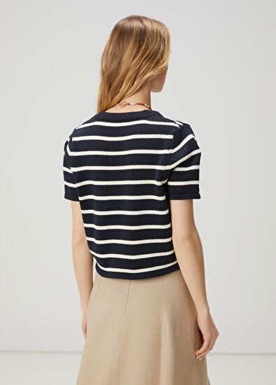 Beymen Club Navy Blue Ecru Striped Cardigan - 5