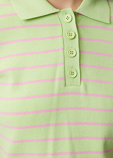 Beymen Club Yeşil Çizgili Şal Detaylı Polo Kazak - 6