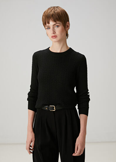 Beymen Club Black Cable Knit Wool Sweater - 3