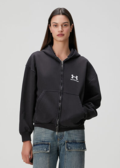 Balenciaga x Under Armour Siyah Kapüşonlu Sweatshirt - 3