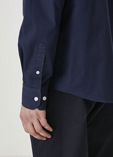 Beymen Club Comfort Fit Navy Blue Gabardine Texture Shirt - 7