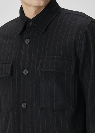 Beymen Club Siyah Çizgi Desenli Yün Dış Gömlek - 6