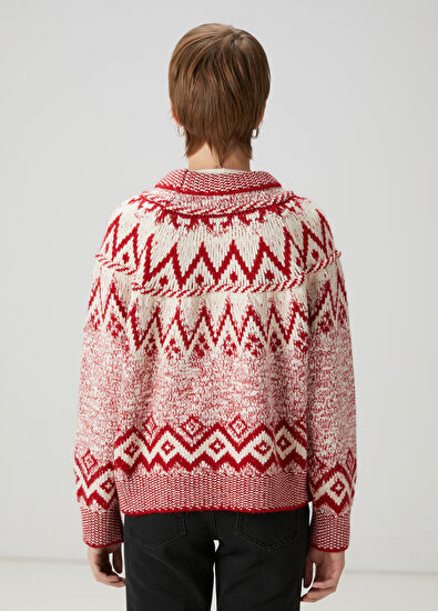 Beymen Club Kırmızı Ekru Jakarlı Kazak - 4