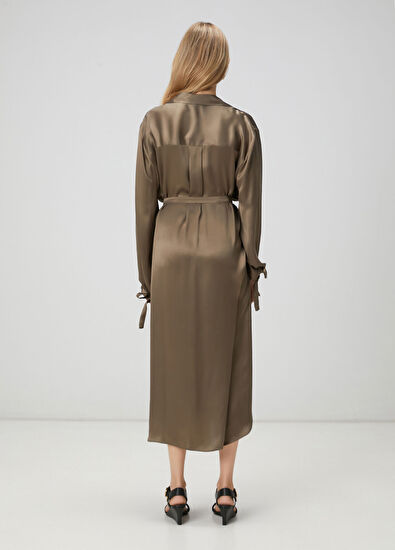 Beymen Club Khaki Midi Silk Satin Dress - 5