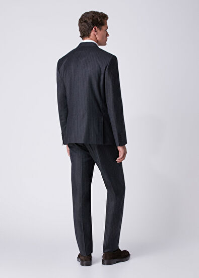 Beymen Club Anthracite Flannel Wool Double Breasted Suit - 5