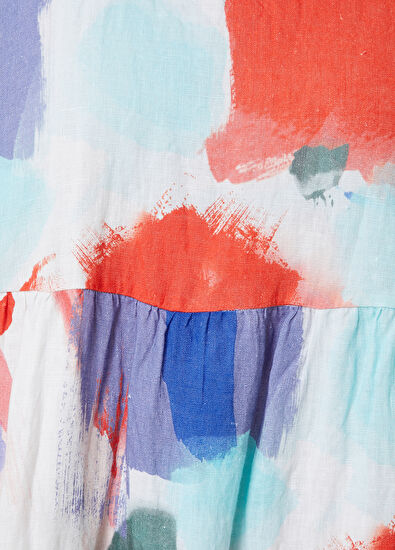 Beymen Club Beyaz Marin Fırça Desenli Midi Kolsuz Keten Elbise - 4