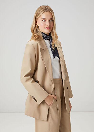 Beymen Club Oversize Bej Kruvaze Blazer - 5
