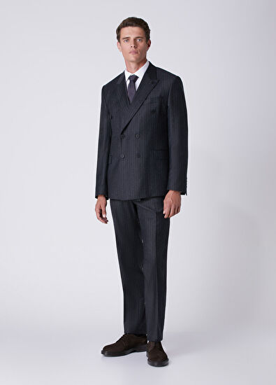 Beymen Club Anthracite Flannel Wool Double Breasted Suit - 4