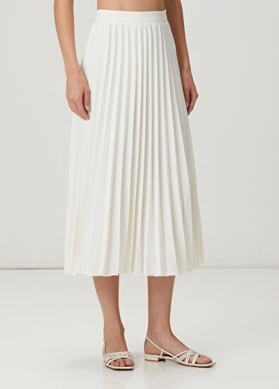 Beymen Club Kırık Beyaz Plisoleil Midi Krep Etek - 3