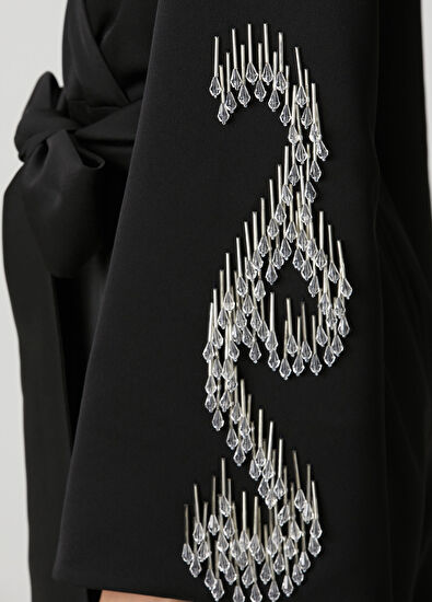 ZEYNEP ERDOGAN Siyah İşlemeli Kruvaze Uzun Kollu Kadın Tulum - 5