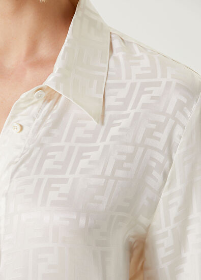 Fendi Beyaz Logo Jakarlı İpek Gömlek - 4