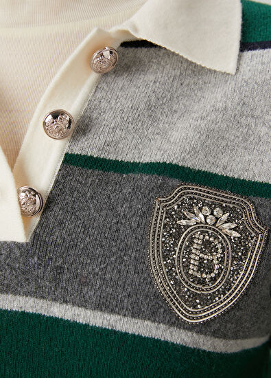 Beymen Club Koyu Yeşil Çizgili Yün Polo Kazak - 7