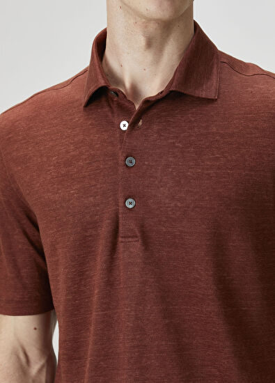 Zegna Kiremit Polo Yaka Keten T-shirt - 5