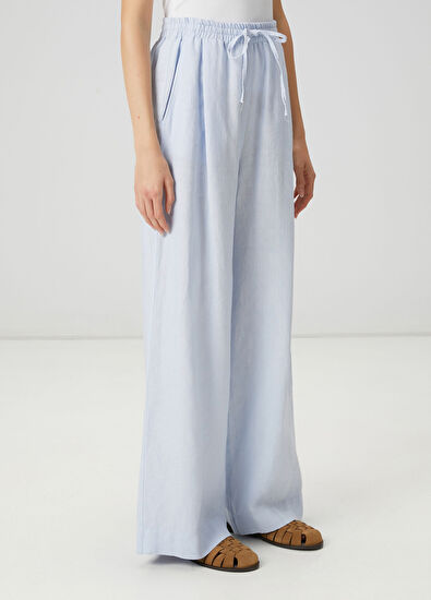 Beymen Club Light Blue Wide-Leg Linen Trousers - 3
