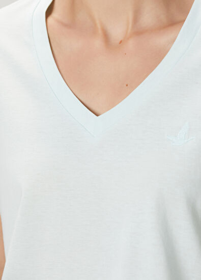 Beymen Club Light Blue V-Neck Flowing T-Shirt - 5