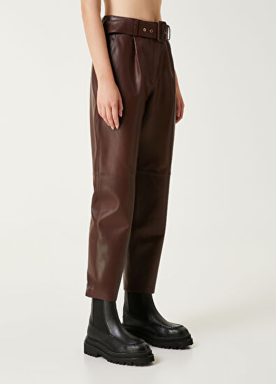 Beymen Club Brown Belted Leather Pants - 3
