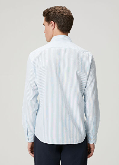 Beymen Club Comfort Fit Mavi Beyaz Çizgili Gömlek - 5