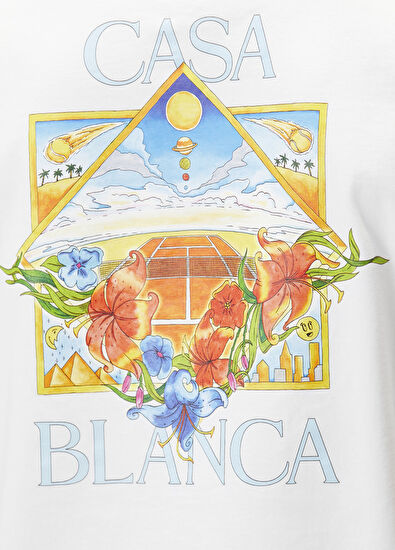 Casablanca Tennis Landscape Beyaz Organik Pamuk T-shirt - 7