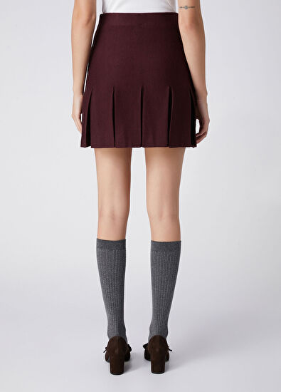 Beymen Club Bordo Pileli Mini Triko Etek - 5