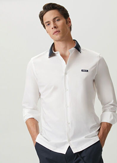 Beymen Club Regular Fit Beyaz Kontrast Triko Yakalı Gömlek - 4