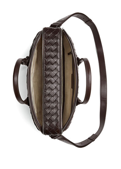 Kahverengi Örgü Dokulu Deri Evrak Çantası - Görsel 4