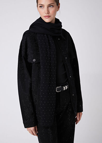 Beymen Club Black Hotfix Oversize Trucker Denim Jacket - 3