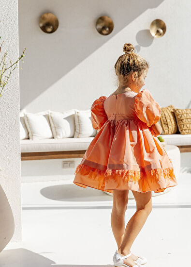 Lullmom Somon Tafta Kısa Kollu Kız Çocuk Elbise - 5
