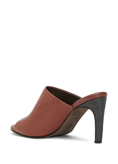 Koyu Kırmızı Kadın Deri Terlik - Görsel 4