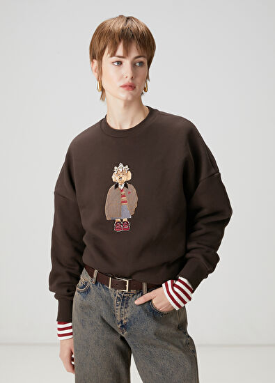 Beymen Club Koyu Kahverengi Köpek Nakışlı Sweatshirt - 3