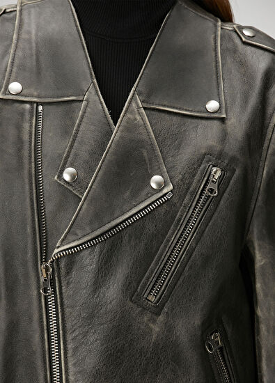 MM6 Maison Margiela Dark Brown Leather Jacket - 5