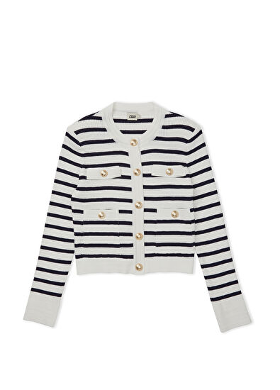Beymen Club Navy White Striped Cardigan with Pocket Detail - 7