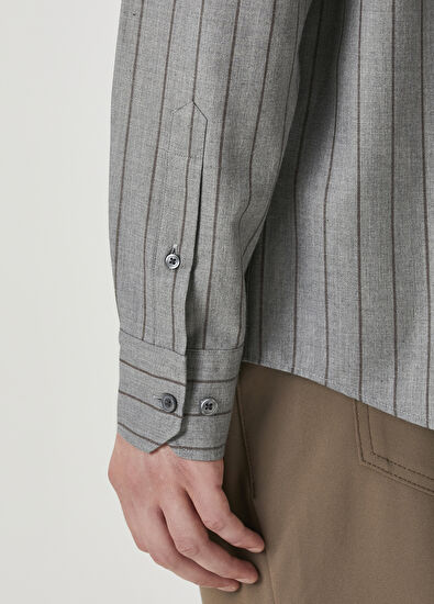 Beymen Club Comfort Fit Kahverengi Gri Çizgili Gömlek - 7