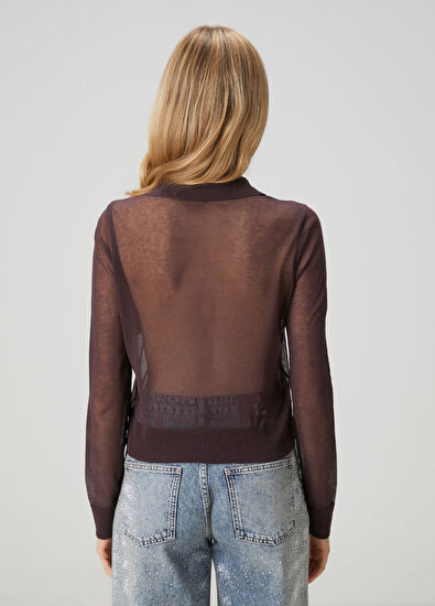 Beymen Club Mürdüm İnce Transparan Polo Hırka - 4