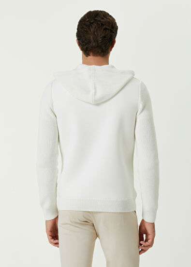 Beymen Club Beyaz Kapüşonlu Çapa Nakışlı Scuba Hırka - 4