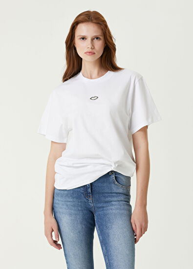 Stella McCartney Beyaz Dudak İşlemeli T-shirt - 3