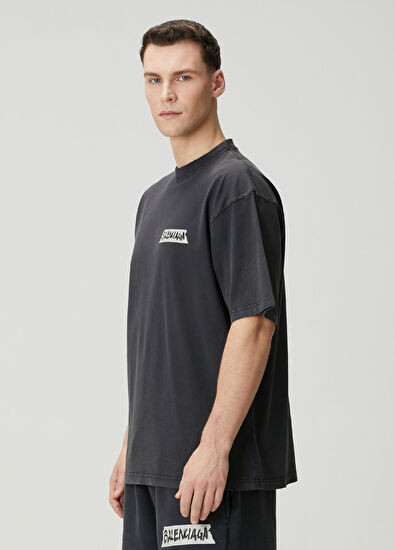 Balenciaga Masking Tape Siyah Logo Baskılı T-shirt - 3