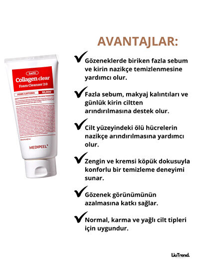 MEDIPEEL Red Lacto Collagen Clear Foam Cleanser 2.0 Facial Cleansing Foam Containing Collagen and Probiotics 300 ml - 3