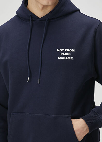 Drôle De Monsieur Lacivert Kapüşonlu Logo Baskılı Sweatshirt - 5