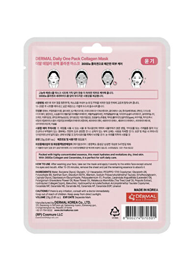 Dermal Collagen Mask Kuru ve Yorgun Ciltler İçin Nemlendirici ve Canlandırıcı Kolajen Kore Maskesi 23 gr - 5