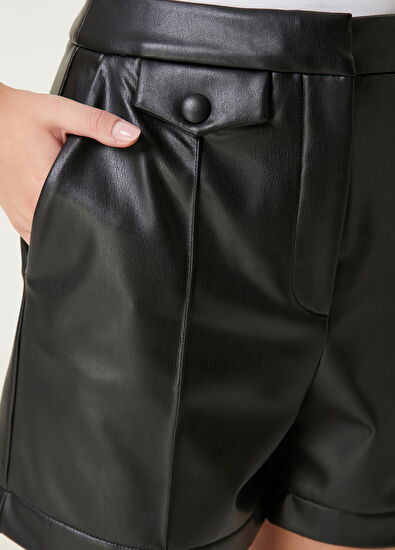 Beymen Club Siyah Suni Deri Mini Şort - 5