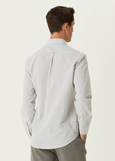 Beymen Club Comfort Fit Haki Çizgi Desenli Gofreli Gömlek - 5