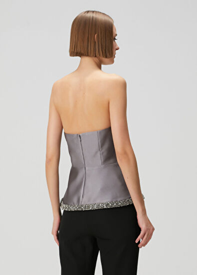 Roland Mouret Grey Strapless Taffeta Evening Blouse - 4