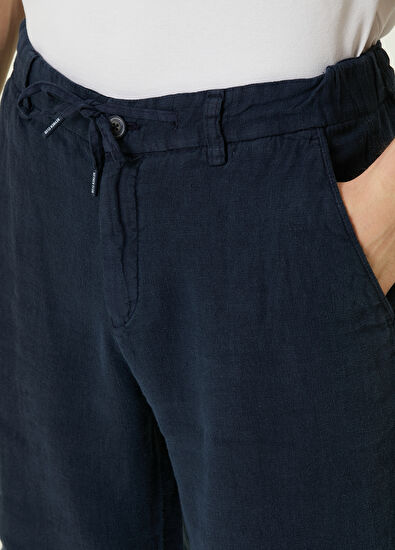Beymen Club Regular Fit Navy Blue Drawstring Waist Linen Shorts - 4