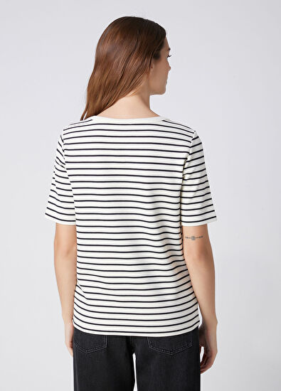 Beymen Club Navy Blue Ecru Stripe T-Shirt - 5