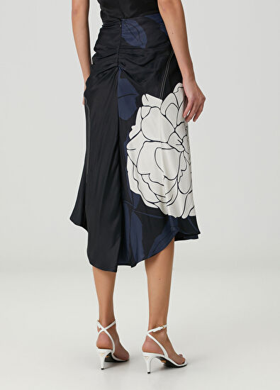Victoria Beckham Lacivert Çiçek Desenli Midi Etek - 4