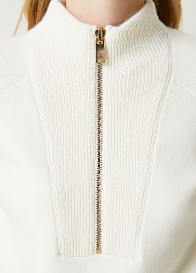 Beyaz Fermuarlı Yün Kazak Beymen Club Beyaz Fermuarlı Yün Kazak - 5